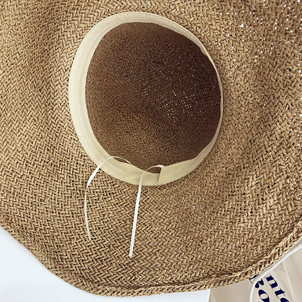 

Women Letter Embroidery Bowknot Straw Weave Hat Large Brim Anti-UV Sunhat Cap summer hat Cap beach hat cap Anti-UV Sunhat