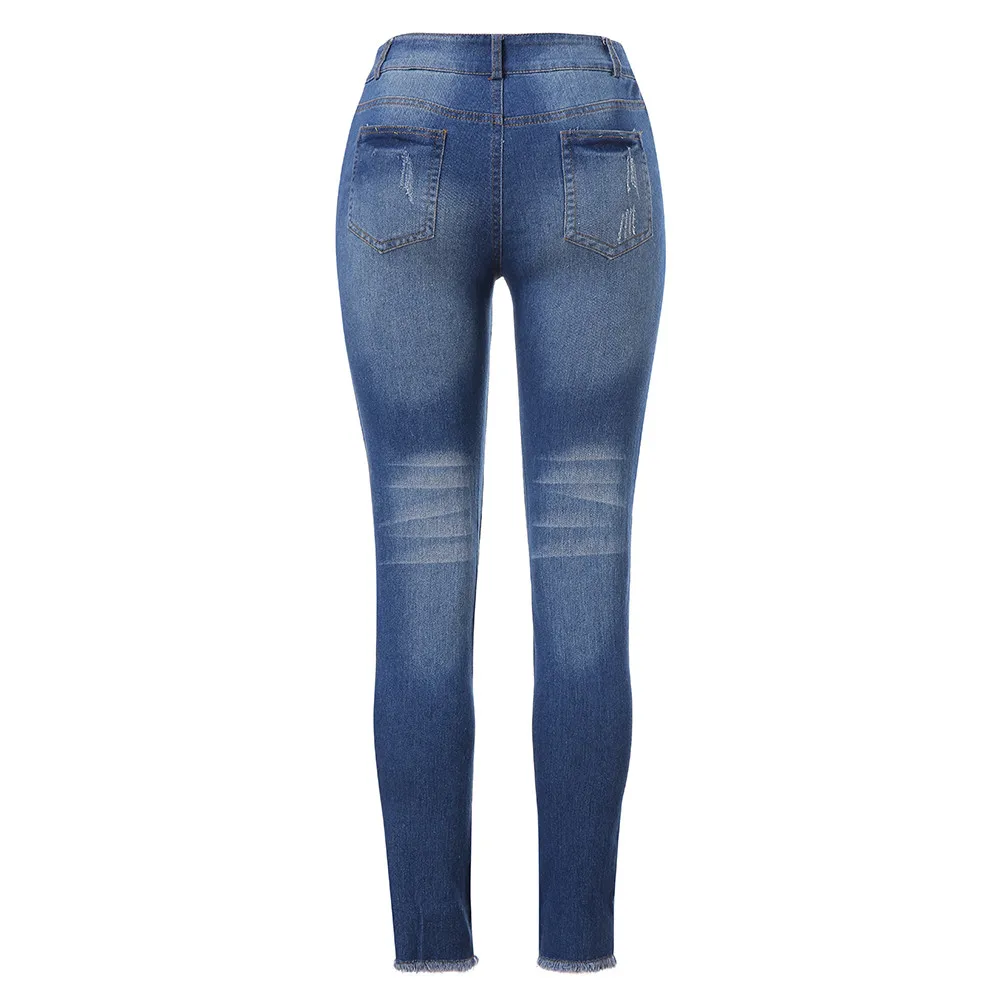 Женские узкие джинсы SAGACE повседневные Однотонные эластичные с тонкими дырками