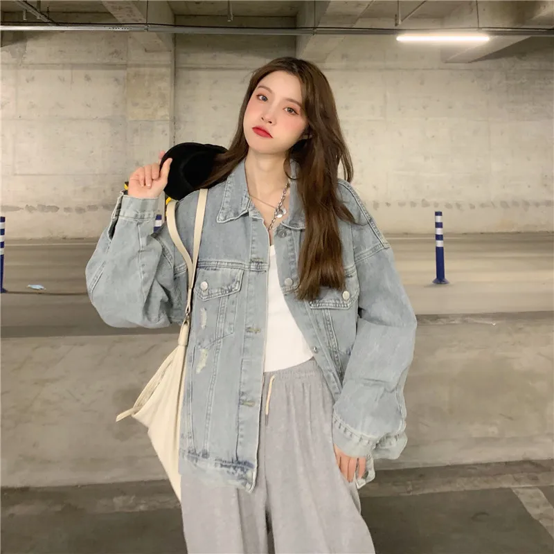 Осенние винтажные рваные джинсовые куртки большого размера 2020 уличная одежда с