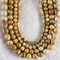 natural picture stone jasper round brown beads for bracelet necklace jewelry making