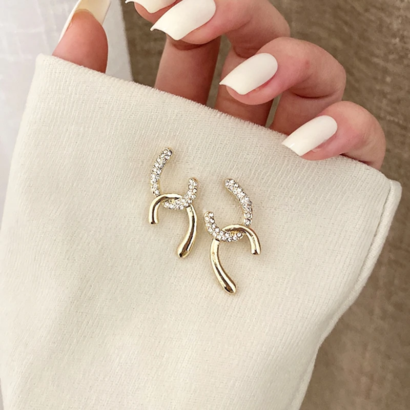 

Korean Fashion Chain Shape Earrings for Women Temperament High Quality Jewelry AAA Zirconia S925 Needle Stud Party Ins Hot Gift