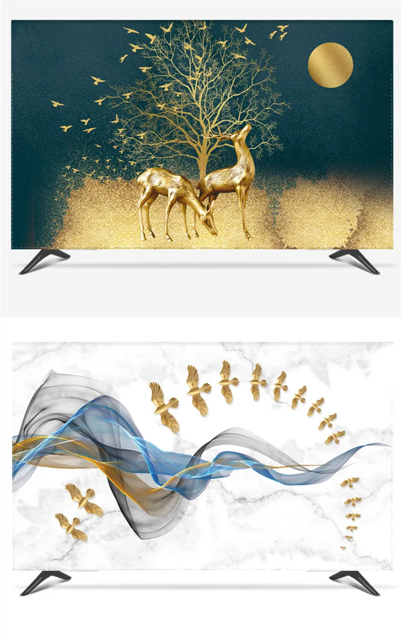 1"-80" 22 дюймов 75 дюймов экран lcd tv PC чехол декоративный капюшон занавеска пейзаж Золотой северный олень, новогодняя елка волна Луна водонепроницаемый синий