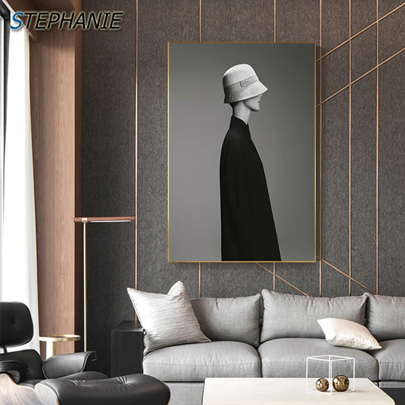 Современная черно белая фигурка плакат принт таинственный костюм человек холст