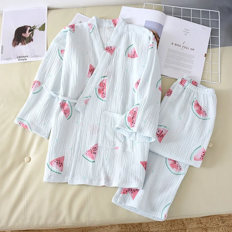 

100% Cotton Women's Sleepwear Gauze Soft Pajama Sets Button Down Long Sleeve Pj Printed Pajama Set Spring Summer Female Pyjamas