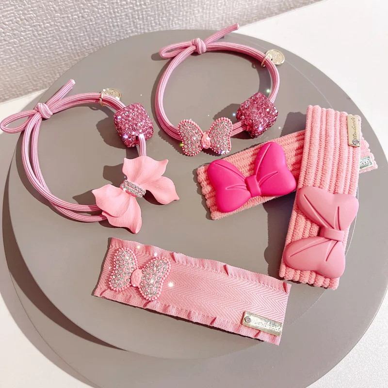 

Pink Hair Tie Clip for Women Girl Bowknot Elastic Bands Rubber Korean Cute Accessories Handmade Wholesale