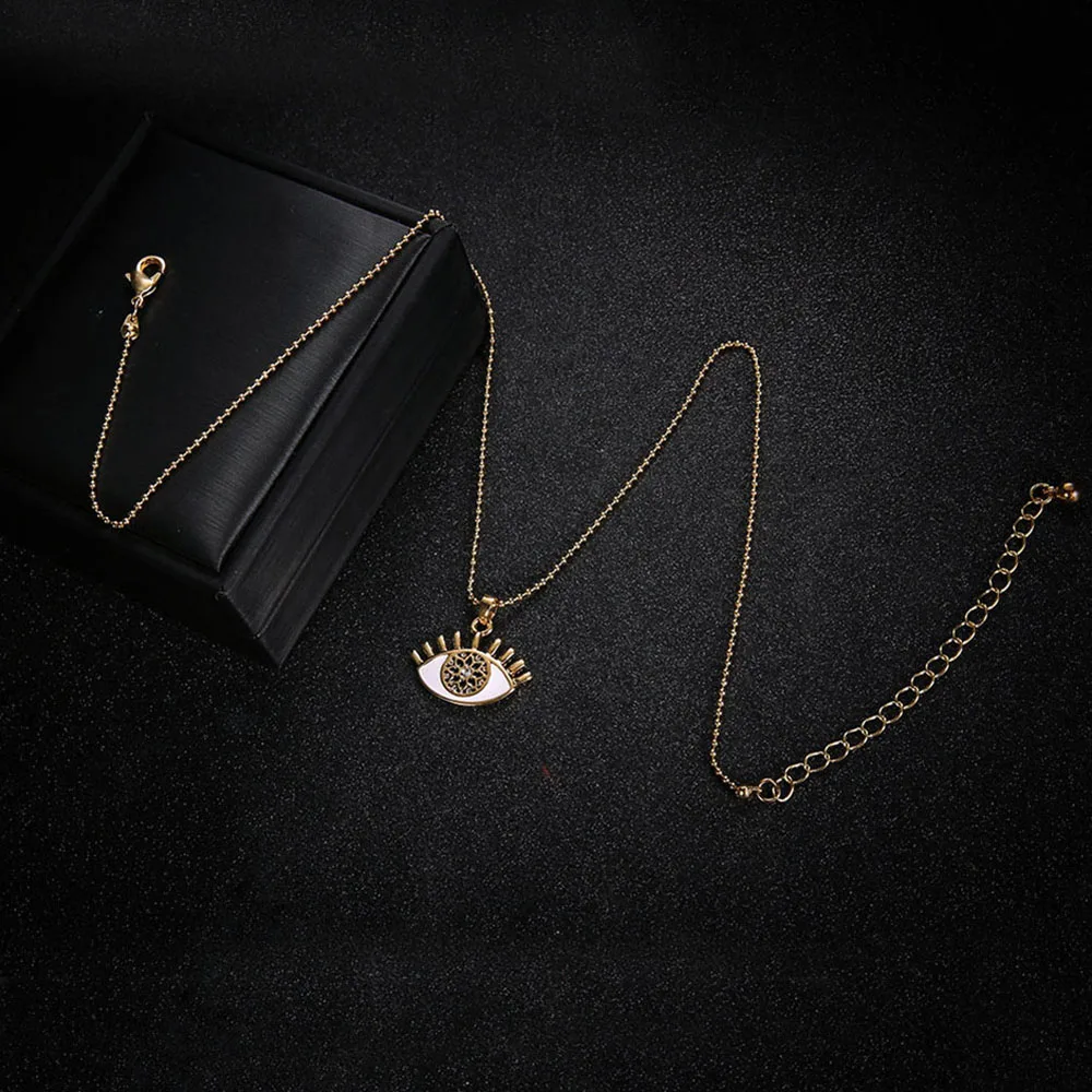 Глаз золотого цвета ожерелье для женщин Длинная цепочка Кристалл турецкое с