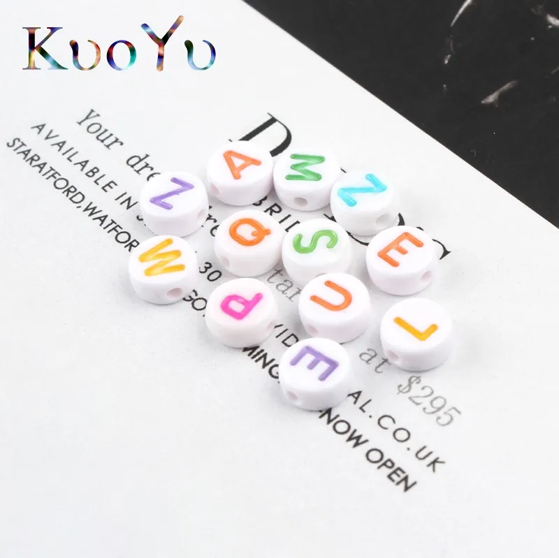 100 шт. разноцветные бусины с буквами 4x7 мм плоские круглые акриловые Алфавит для
