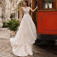 elegant wedding dress sleeveless tulle appliques a line white bridal gown vestido de noiva stunning robe de mariee