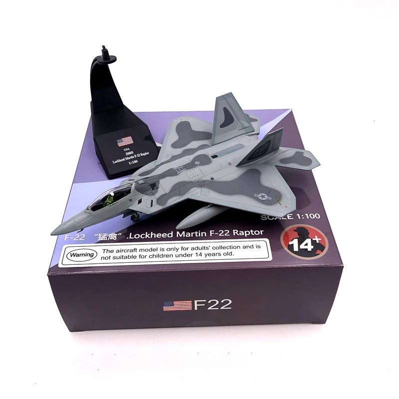 1/100 Scale U.S. F22 First Fighter Wing F-22 Raptor Stealth Diecast Aircraft Model Simulation Finished Decoration