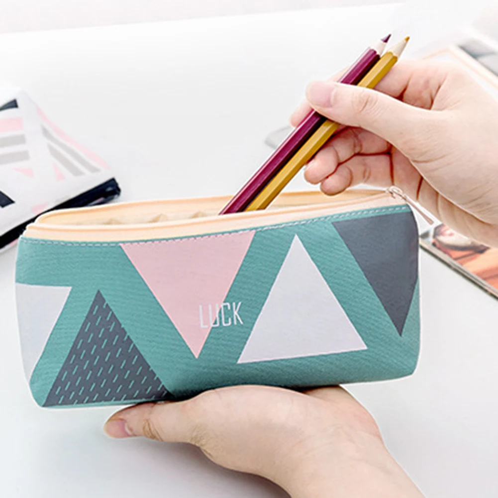 Холщовая Сумка для ручек с геометрическим рисунком и надписью на английском