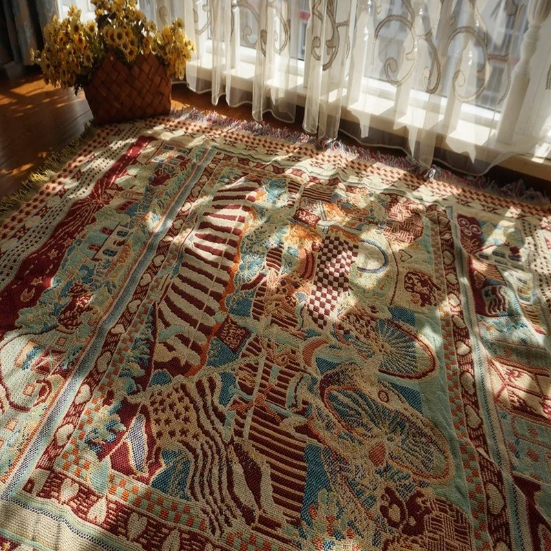 Ретро-ковер двусторонний жаккардовый вязаный шерстяной плед американский