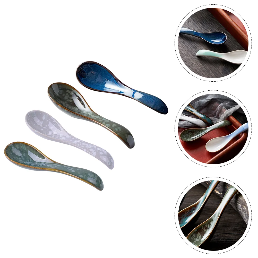 

4pcs Home Restaurant Ceramic Spoons Japanese Style Spoons (Assorted Color)