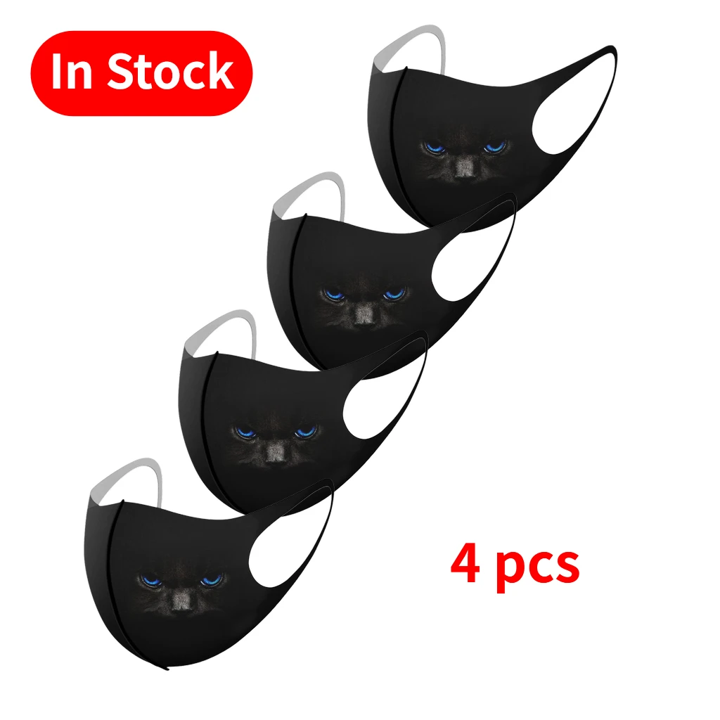 Маска Защитная Для Лица женская моющаяся черная 4 шт. принт с милой
