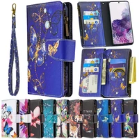 painted pu leather zipper wallet flip card for samsung a01 a20 a21 a30 s a41 a51 a50 s a70e a71 a81 a91 note 10 lite s10 lite