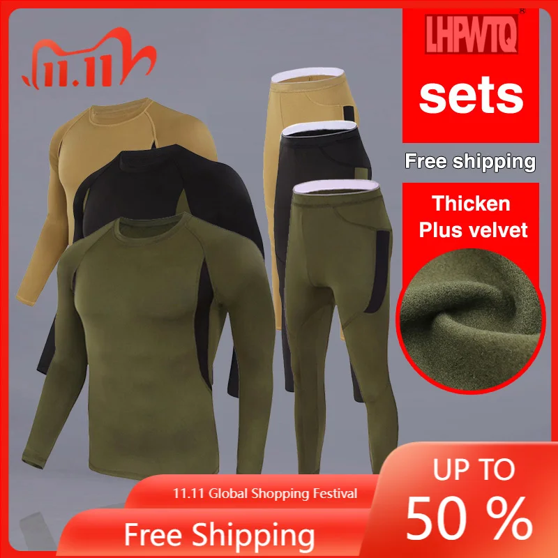 

Brand Men's Compression Skin Thermal Underwear Men's Sports Basic Hot Long Underwear Set Thick wool Tights Underwear Warm