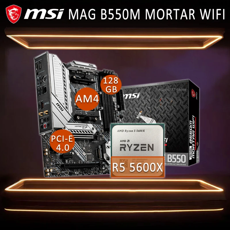 

Материнская плата MSI MAG B550M, игровая, с процессором Ryzen 5600X, AM4