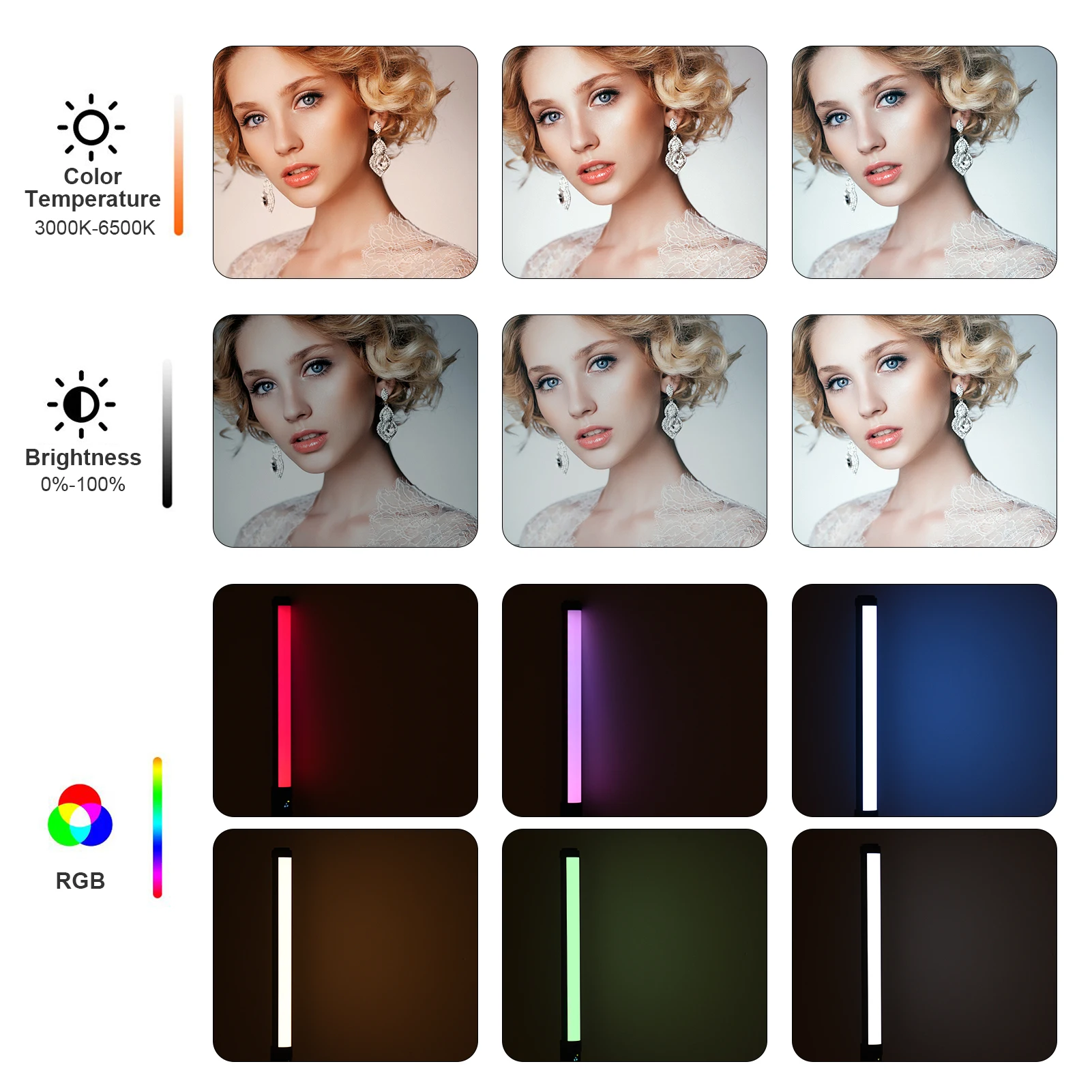 Ручной перезаряжаемый светодиодный светильник RGB для фотосъемки двухцветный