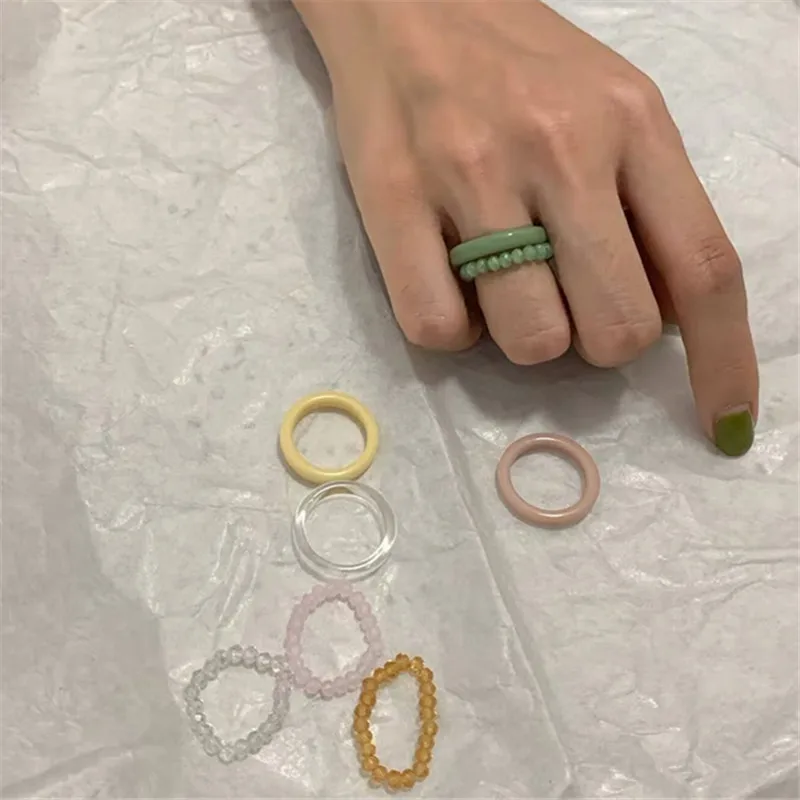 Handmade Korean Multi-Color Crystal Beads Ring for Women and Girls - Stretch Weave Stacked Party Jewelry image 5