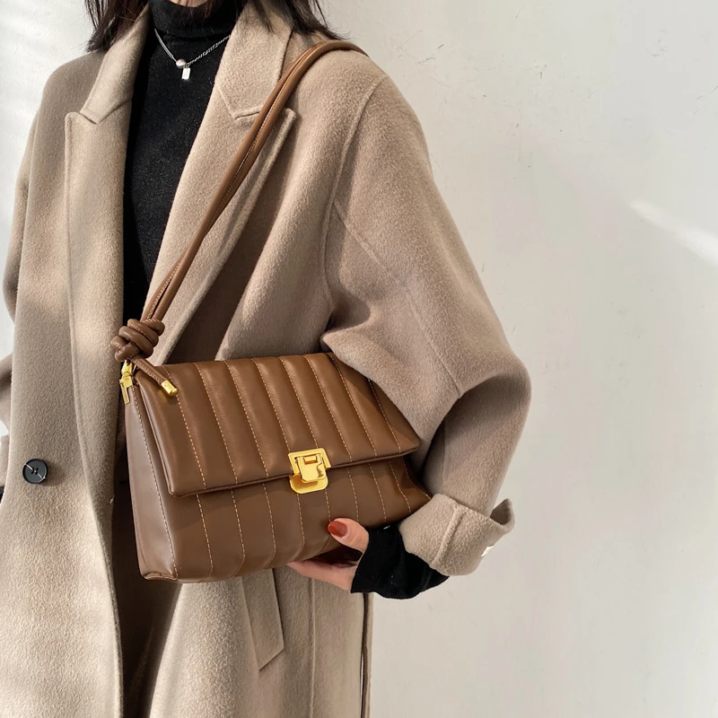

OLSITTI High Quality Pu Leather Stripe Shoulder Bags for Women 2020 Winter New Designer Vintage Zipper Messenger Bag Sac Epaule