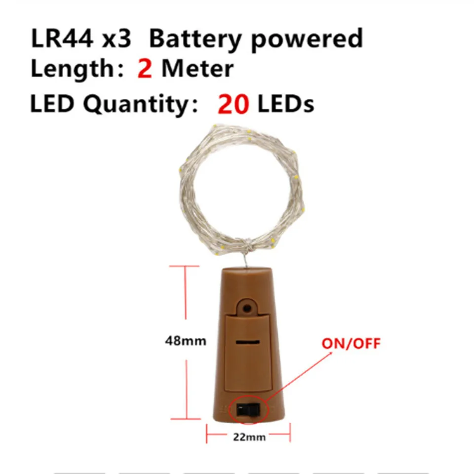Wine Bottle Lights 2M 20LEDS Silver Copper Wire Cork LED Battery String Fairy For Christmas holiday wedding | Освещение