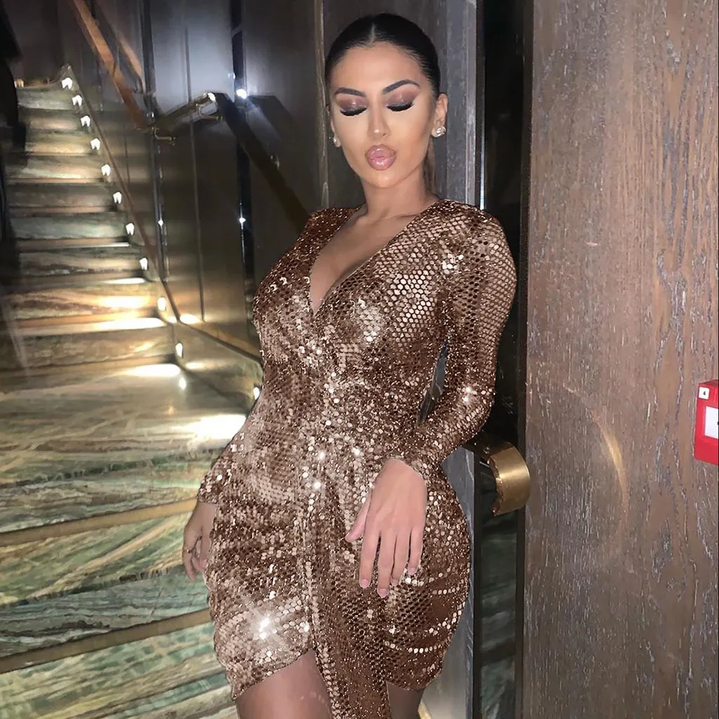 2019 модное осеннее женское вечернее платье сексуальное с длинным рукавом