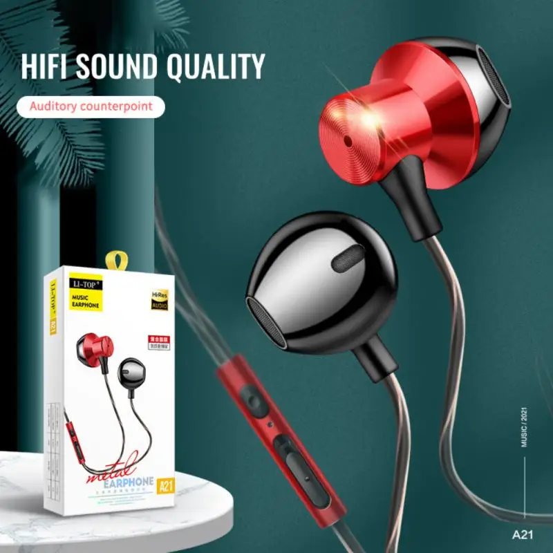 

A21 Wired Headphones Noise Reduction In-ear Headset Wired Earphones With Microphone Entertainment Wire-controlled Headphones