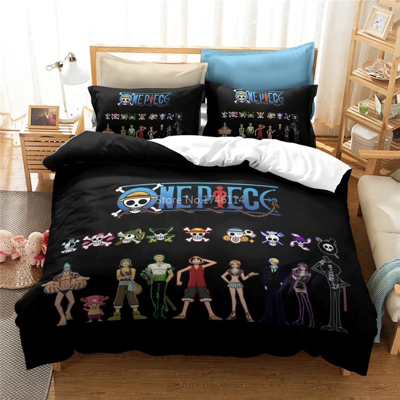 

3D One Piece Anime Cartoon Bedding Set Soft Comfortable Polyester / Cotton Home Textile Duvet Cover Sets for Boys Girls Adults