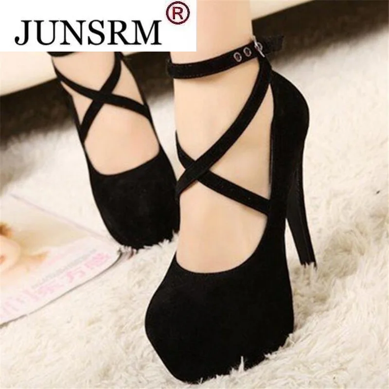 

Korean Version New Super High Heel Stiletto Ladies Dress Shoes Fashion Cross Strap Waterproof Platform Women's Shoes