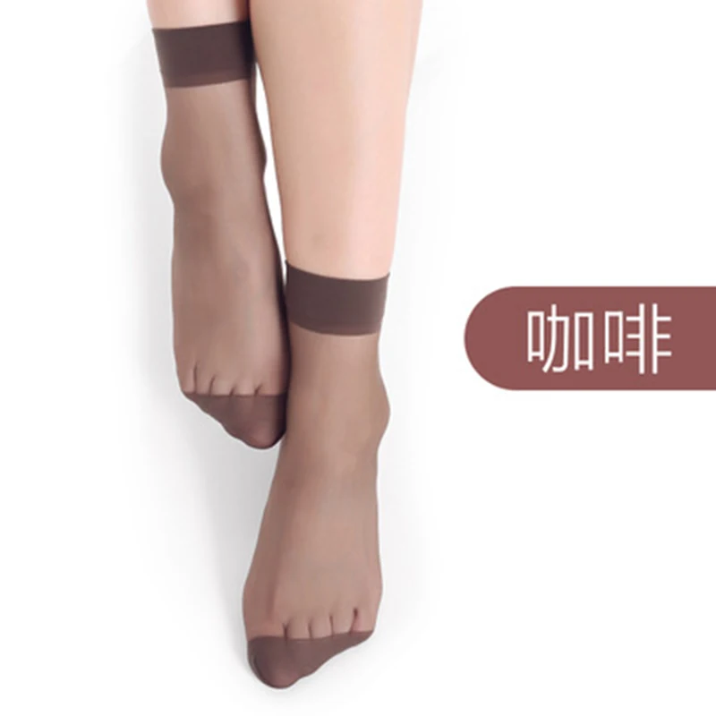 brown Short Transparent 5D Crystal Silk Thin Section Breathable Nylon Socks Summer Solid Color Short Tube Sweat-absorbent Ladies Socks - Цвет: brown
