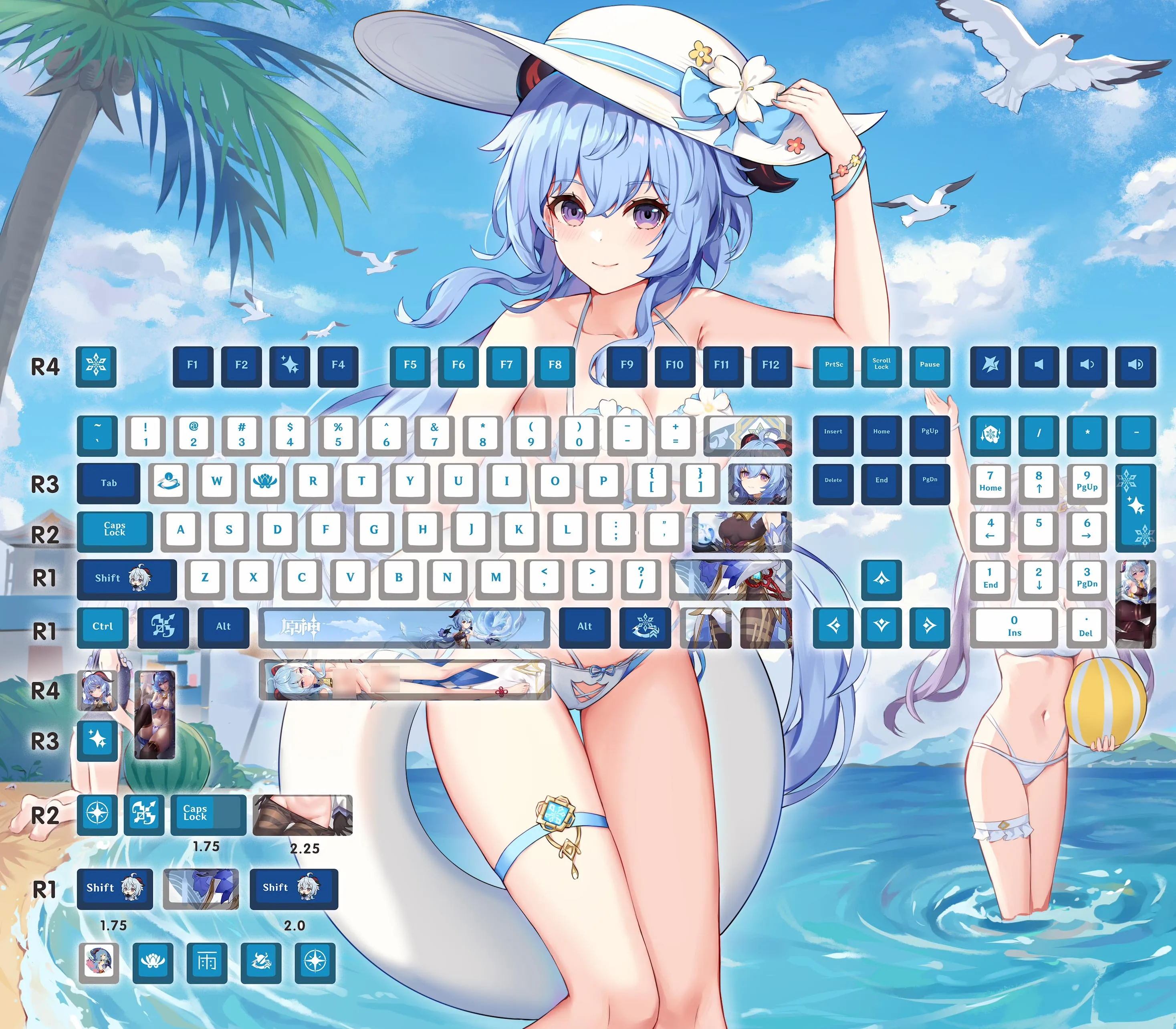 

Клавиатура Механическая Genshin Impact Ganyu, игровая клавиатура с колпачком персонажа, высота вишни, материал PBT, 129 клавиш