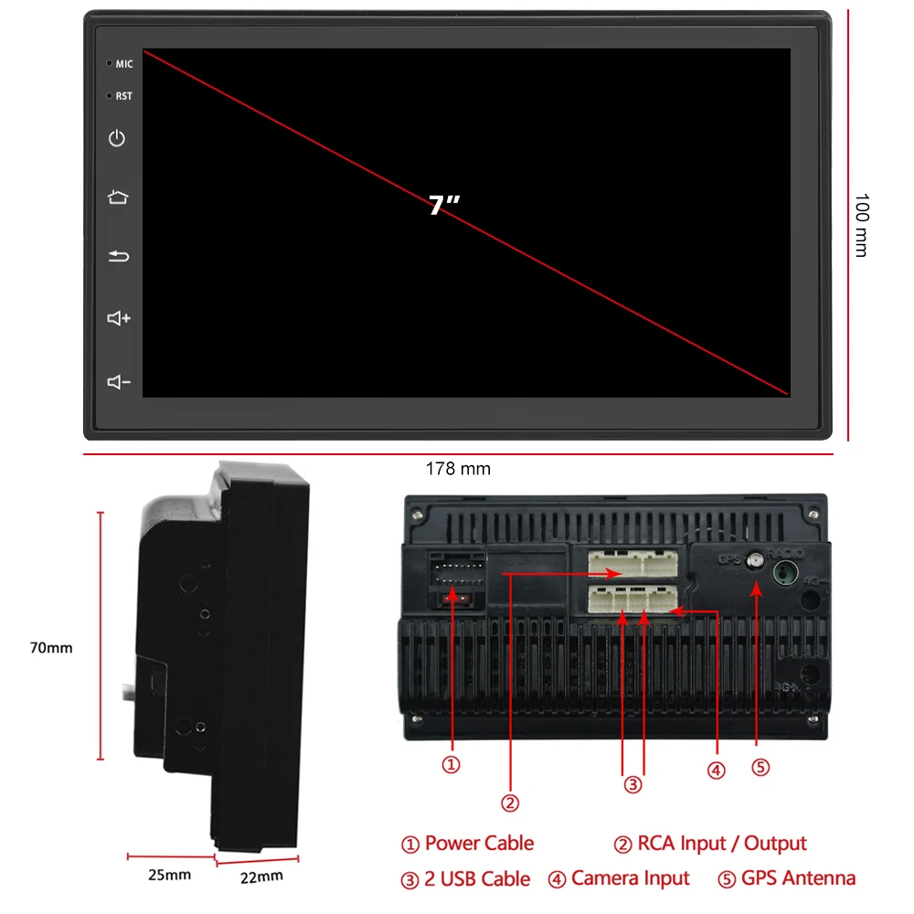 Podofo 7 'Ǝ Core Android автомобильный мультимедийный плеер радио GPS Bluetooth WI FI DSP