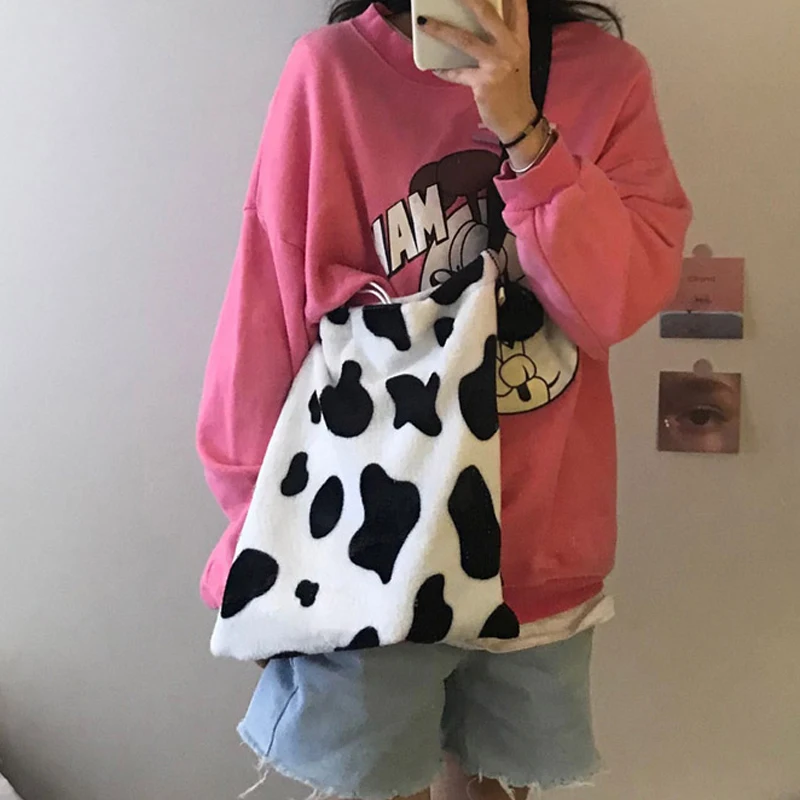 New Cow Print Women Shoulder Bags Retro Fashion Large Capacity Bag Girls Students Crossbody Basic Casual Tote | Багаж и сумки