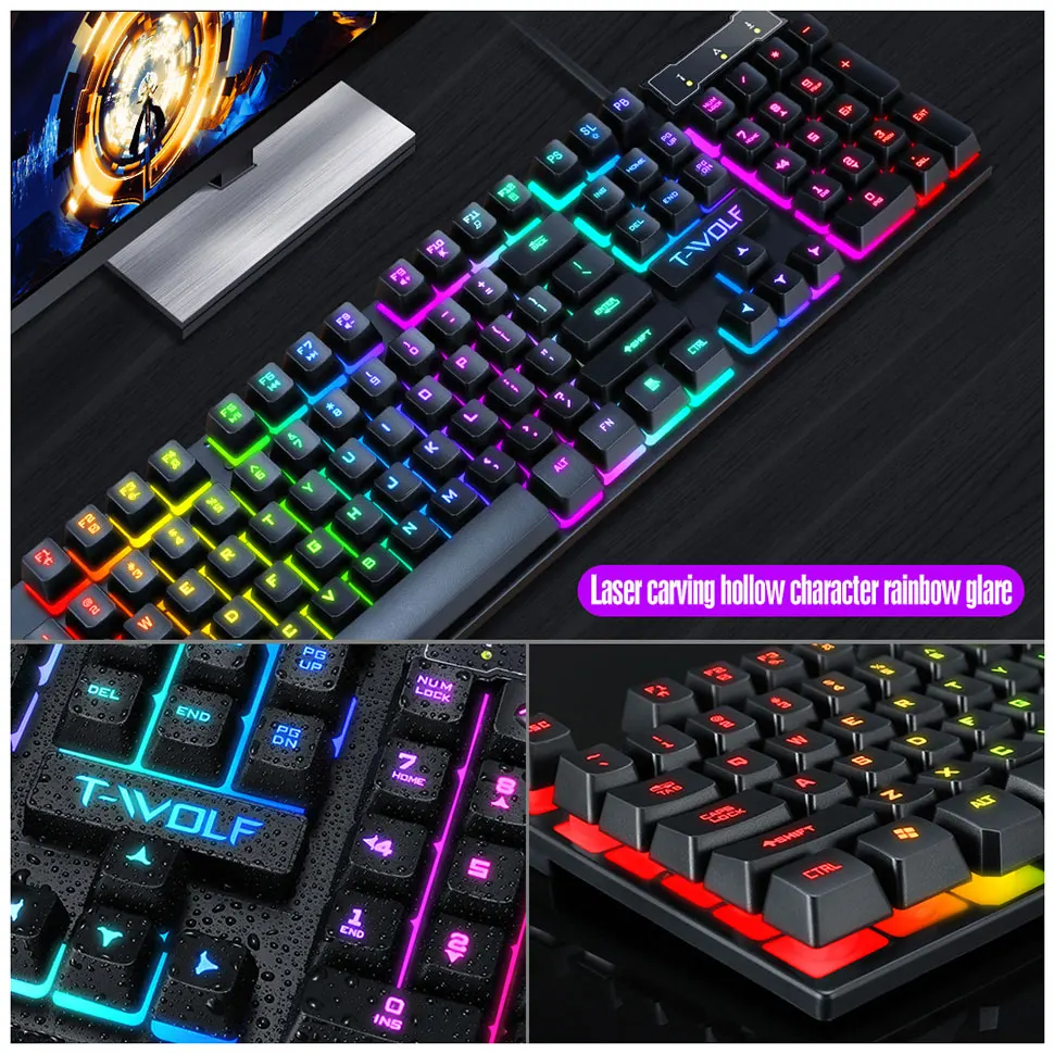 business game pc laptop keyboard with mouse combo wired keyboard with led backlight keyboard gamer kit silent gaming mouse set free global shipping