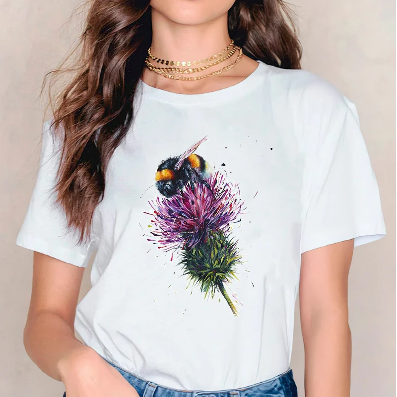 

T-shirts T Shirts for Women Bee Flower Fashion Flower Short Sleeve 90s Womens Graphic Top Ladies Print Lady Female Tee T-Shirt