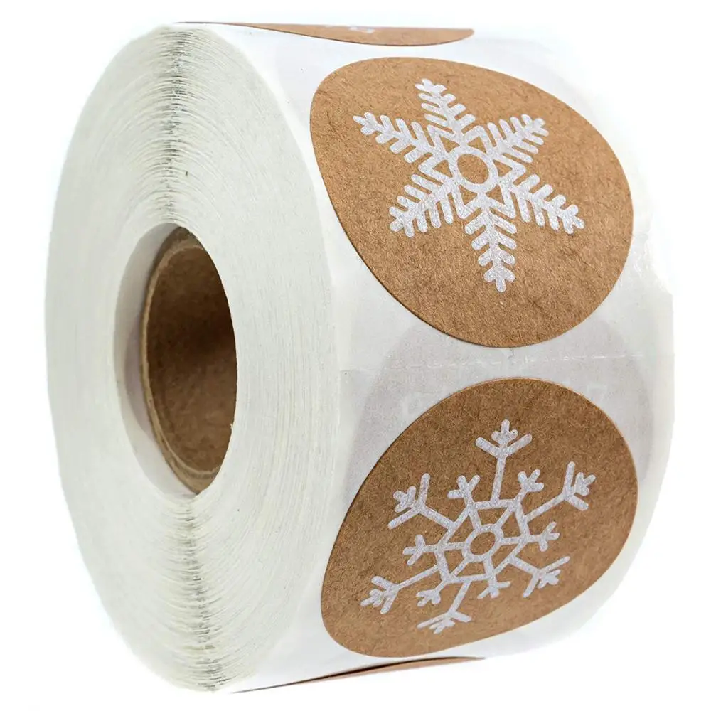 Christmas snowflake Рождественские Новогодние украшения снежинки круглые наклейки 500 шт/рулон метки Счастливого Рождества подарок печать для конверта самоклеющиеся этикетки - Цвет: Christmas snowflake