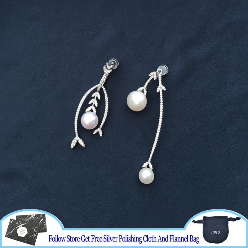 

Asymmetrical Pearl Leaf Stud Earring Women's Earrings 925 Sterling Silver Luxury Jewelry French Style Personalized Elegant Charm