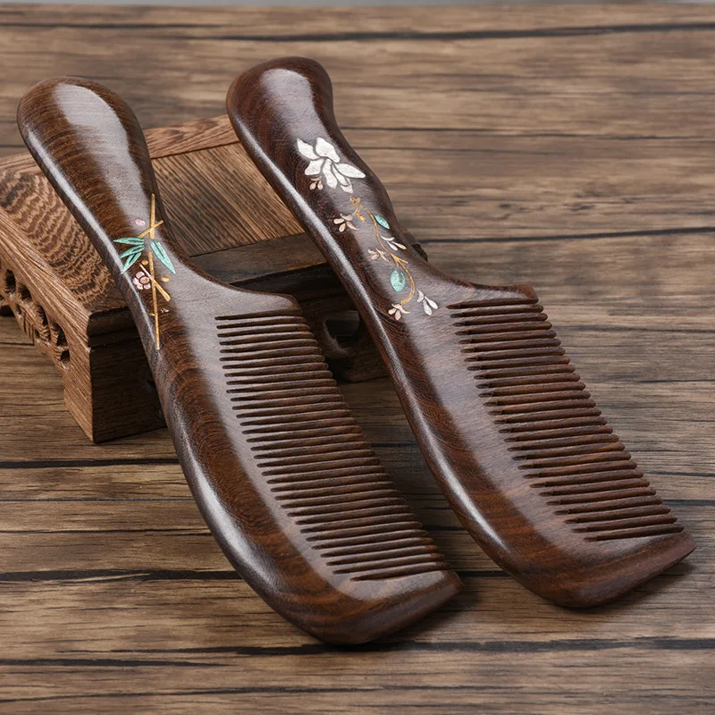 Женская длинная гребень из сандалового дерева с тонкими зубьями для волос без