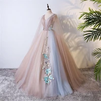 elegant and plain evening dress cap sleeve v neck dress flowered prom dress with pearls long robe dress woman 2022 bride dress