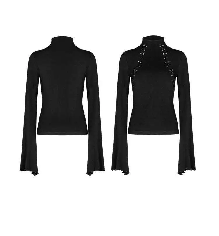 Панк рейв Женская готика Высокая шея пересекающая веревку с длинными рукавами