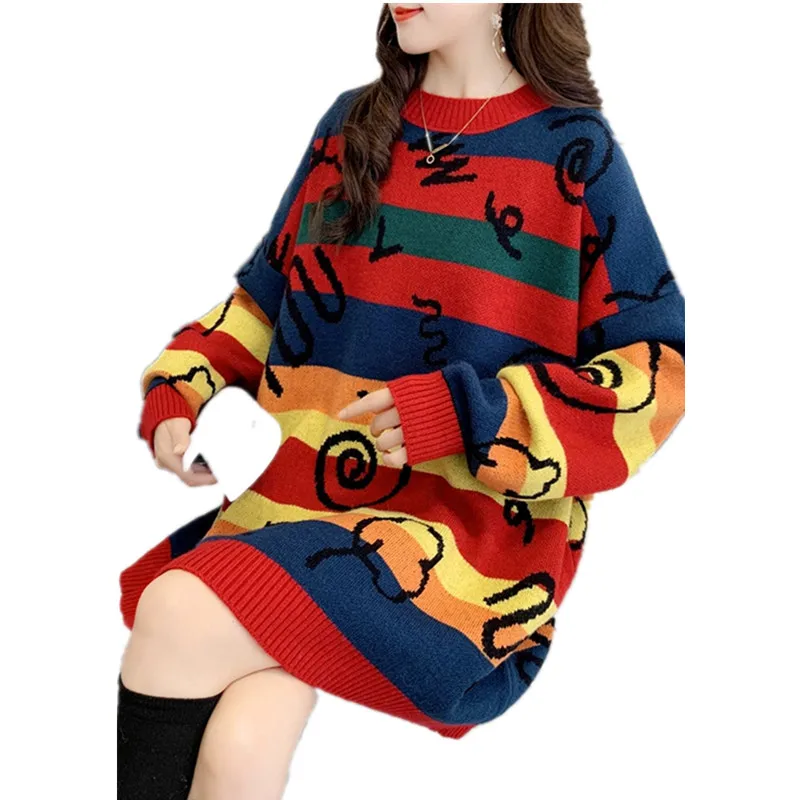 

Свитер женский, Осень-зима 2021, Свободный Полосатый пуловер