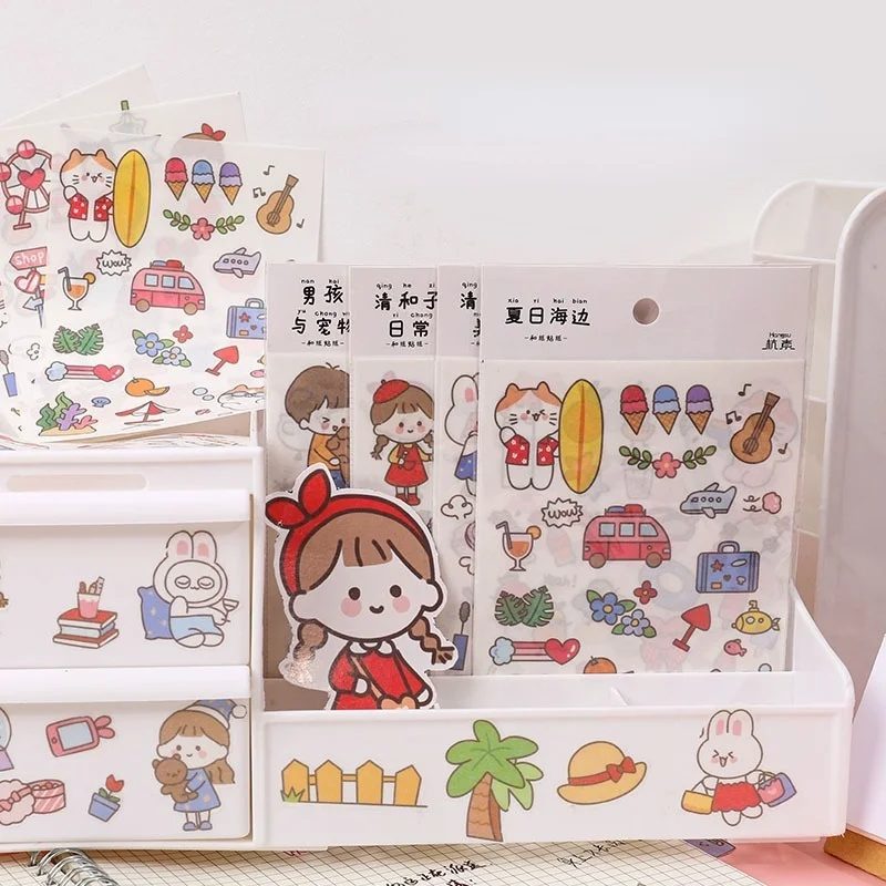 

4 Sheets/set Girl Boy Cats DIY Paper Sticker Diary Album Scrapbooking Decoration Sticker Kawaii Phone Decoration