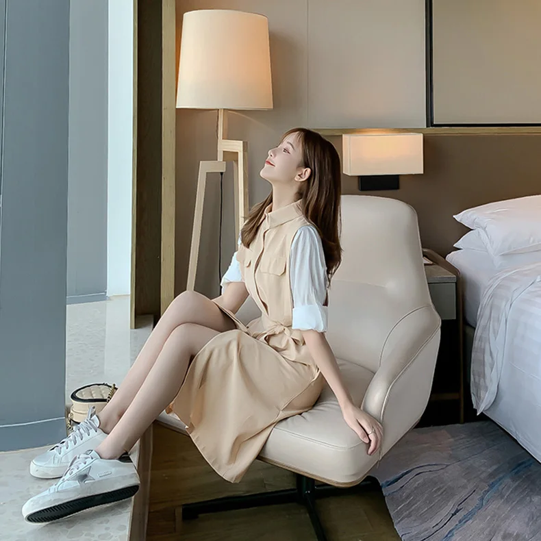 Осень 2019 г. новая модная рубашка с длинными рукавами и отстрочкой на талии dress-0wp78