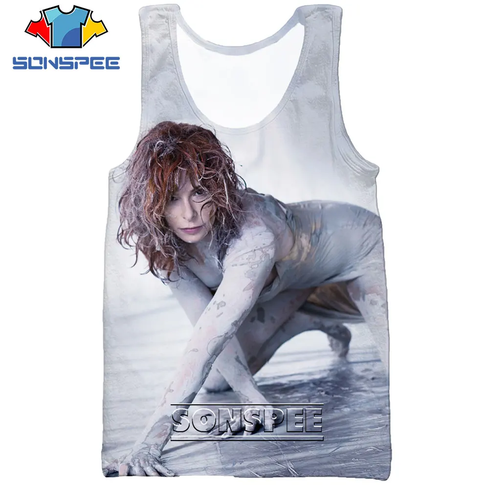 

SONSPEE 3D Painting French Star Singer Mylene Farmer Men's Art Tank Tops Casual Fitness Bodybuilding Gym Muscle Sleeveless Vest