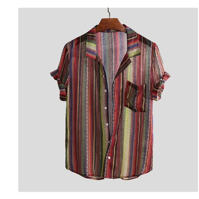 2019 мужские летние модные топы рубашки Повседневная полосатая футболка с принтом