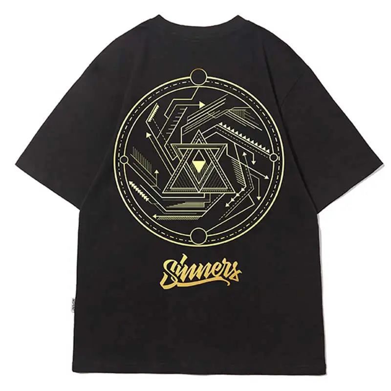 

Metal Foil Print Oversize t-shirts Gold Simle T Shirts Cotton Hip Hop Half Sleeve Casual Summer Top Tees Wholesale Homme Clothes