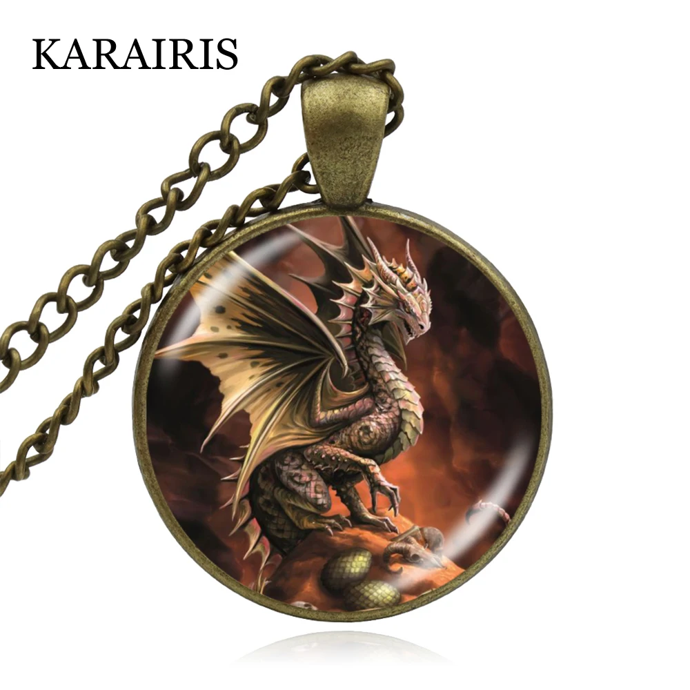 KARAIRIS винтажное ожерелье с драконом стеклянный кабошон кулон ожерелья для лодок