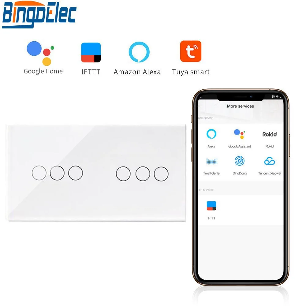 

Выключатель Bingoelec настенный со стеклянной панелью, Wi-Fi, 3G1W