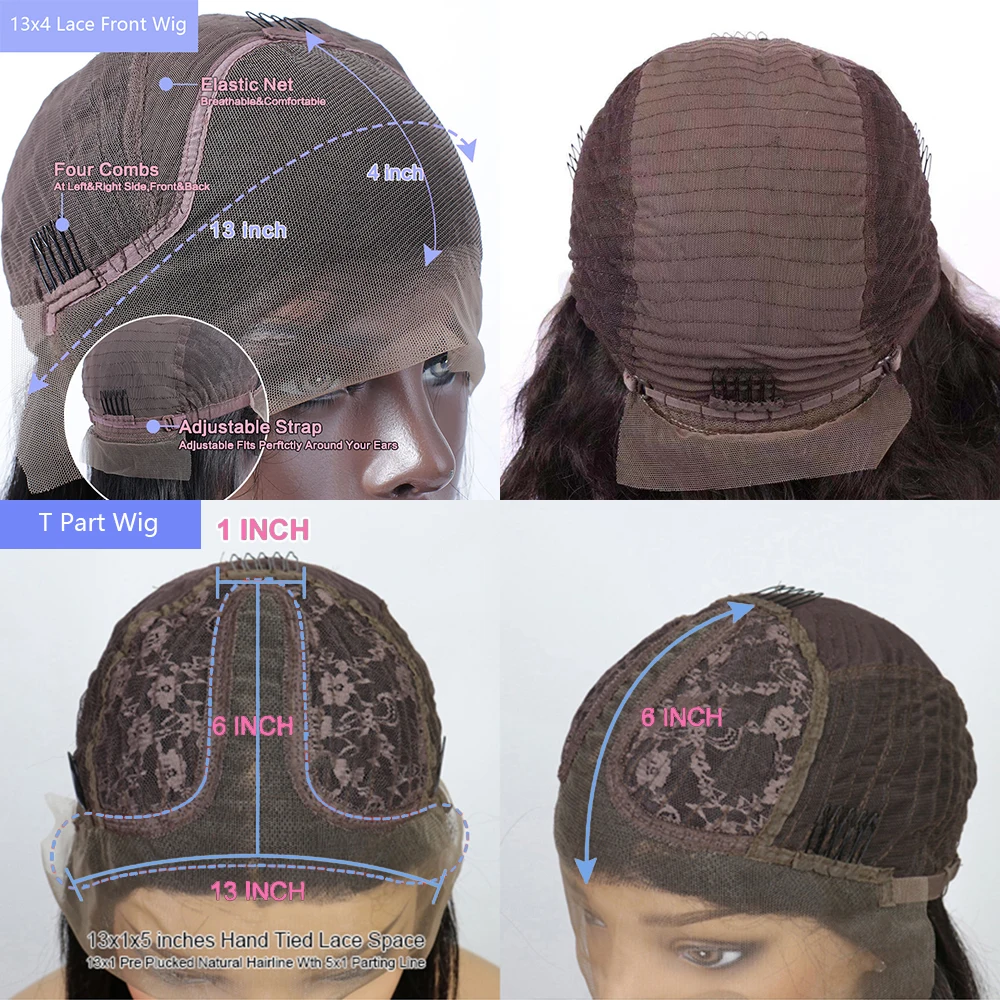 

13x4 Dark Blue Human Hair Lace Front Wigs Short Bob Closure Wig Wavy Brazilian Remy Pre Plucked T Part Lace Wig 150% Density