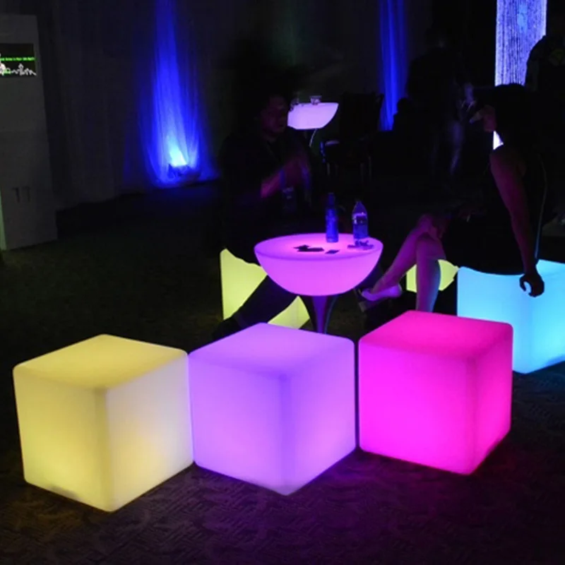 European And American Outdoor Led Lighting Square Stool Cube Wedding Party Conference Ktv Bar Chair