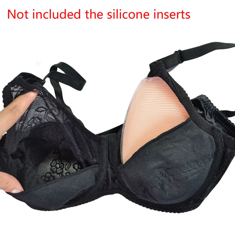 

Women Pocket Bra Breast Form Bra Mastectomy Bra for Silicone Breast Prosthesis Crossdress Boobs Intimates Black/Skin Color